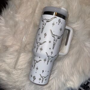 White and Silver Longhorn Travel Mug